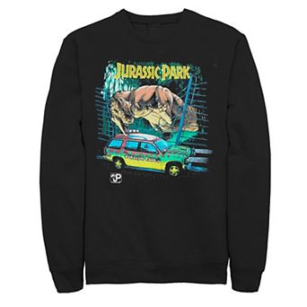 Men's Jurassic Park Vintage Safari Drive Scene Graphic Fleece Pullover