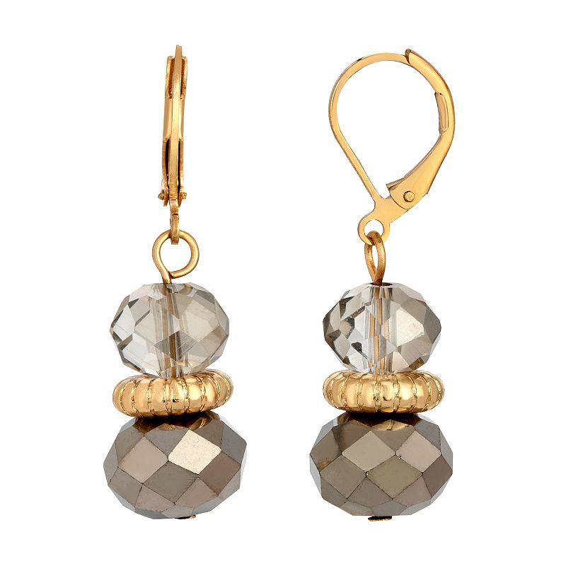 1928 Gold-Tone Grey & Hematite Beaded Drop Earrings, Womens
