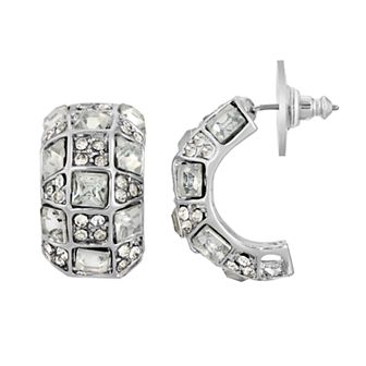 1928 Silver-Tone Crystal Semi-Hoop Earrings