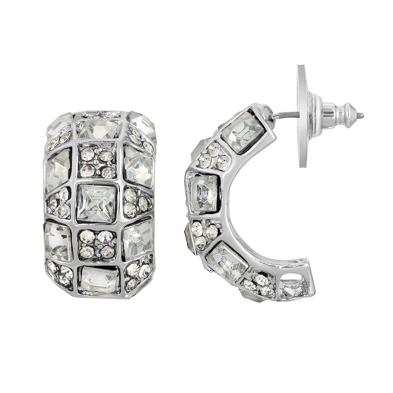 29692466 1928 Silver-Tone Crystal Semi-Hoop Earrings, Women sku 29692466