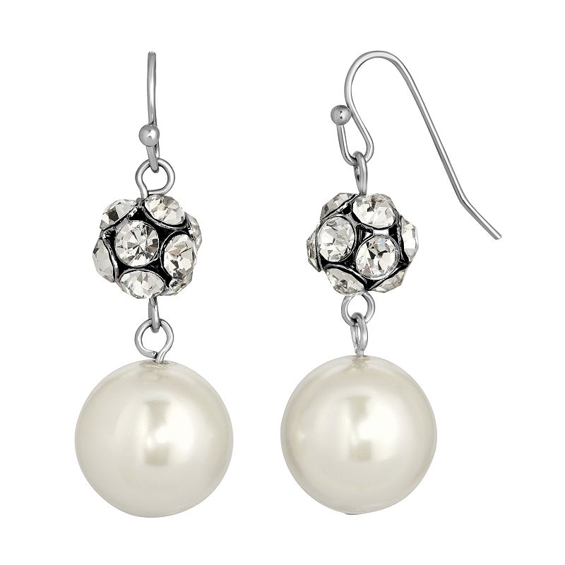 1928 Silver-Tone Faux Pearl & Crystal Fireball Drop Earrings, Womens, Whit