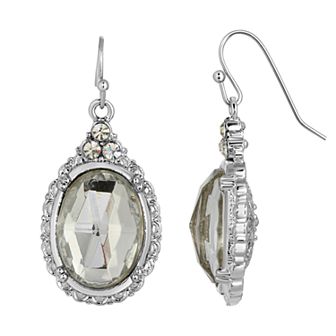 1928 Silver-Tone Crystal Oval Drop Earrings