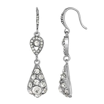 1928 Silver-Tone Crystal Drop Earrings