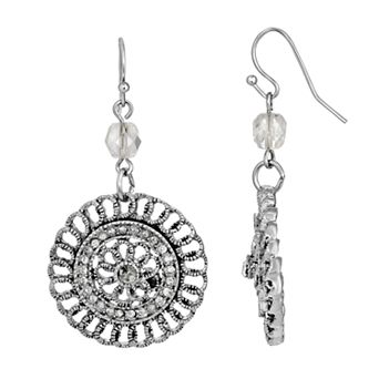 1928 Silver-Tone Crystal Round Drop Earrings