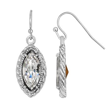 1928 Silver-Tone Clear Crystal Navette-Shaped Earrings