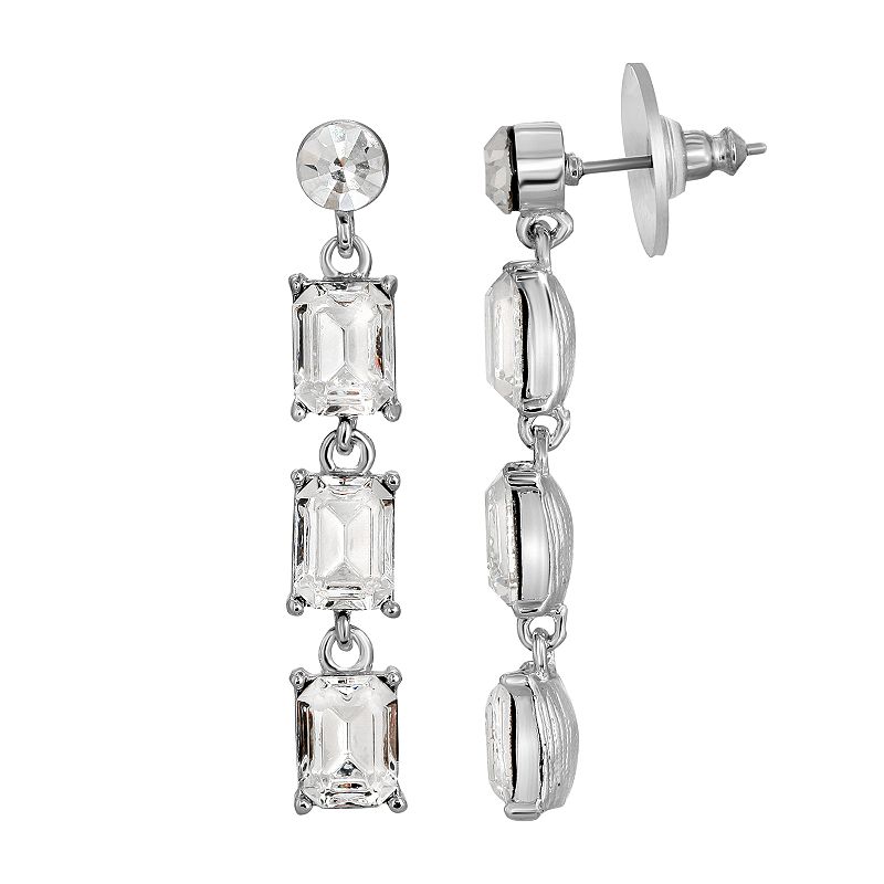 1928 Silver Tone Crystal Post Drop Earrings, Womens, Multicolor