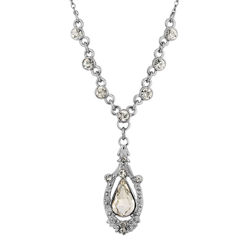1928 Silver-Tone Crystal Suspended Teardrop Necklace, Womens, Multicolor