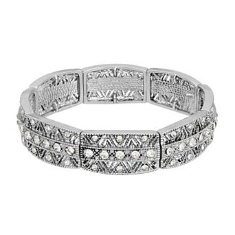 1928 Silver-Tone Crystal Stretch Bracelet