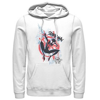 Men's Marvel Spiderverse Blue Red Brick Graffiti Graphic Hoodie