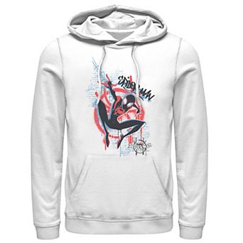 Men's Marvel Spiderverse Blue Red Brick Graffiti Graphic Hoodie