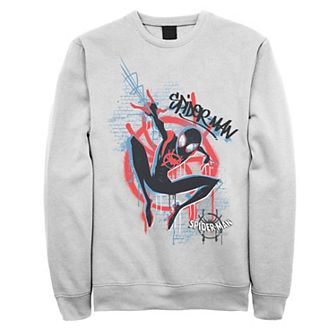 Men's Marvel Spiderverse Blue Red Brick Graffiti Graphic Fleece Pullover