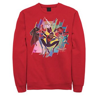 Men's Marvel Spider-Man Spiderverse Colorful Group Graphic Fleece Pullover