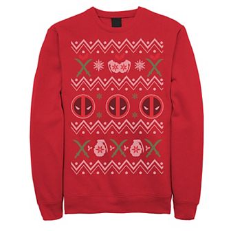 Men's Marvel Deadpool Weapons Holiday Ugly Graphic Fleece Pullover
