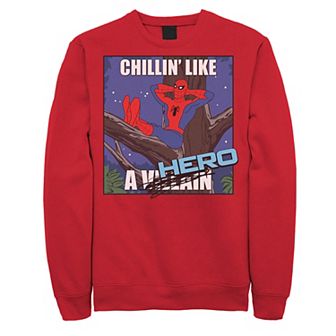 Men's Marvel Spider-Man Chillin' Like A Hero Cross Out Portrait Graphic Fleece Pullover