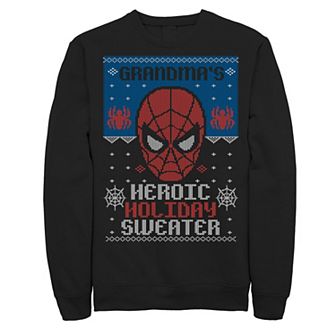Men's Marvel Spider-Man Grandma's Heroic Holiday Christmas Graphic Fleece Pullover