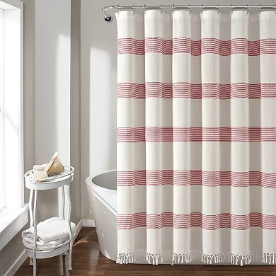 Lush Decor Tucker Stripe Yarn Dyed Cotton Knotted Tassel Shower Curtain