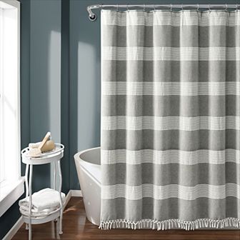 Lush Decor Tucker Stripe Yarn Dyed Cotton Knotted Tassel Shower Curtain