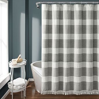 Lush Decor Tucker Stripe Yarn Dyed Cotton Knotted Tassel Shower Curtain