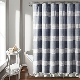 Lush Decor Tucker Stripe Yarn Dyed Cotton Knotted Tassel Shower Curtain