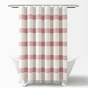 Lush Decor Tucker Stripe Yarn Dyed Cotton Knotted Tassel Shower Curtain
