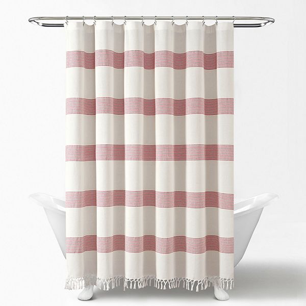 Lush Decor Tucker Stripe Yarn Dyed, Hot Pink Tan Shower Curtain