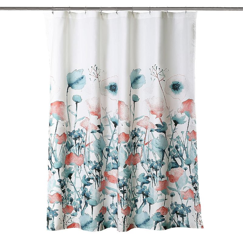 Lush Decor Zuri Flora Shower Curtain, Blue, 72X72