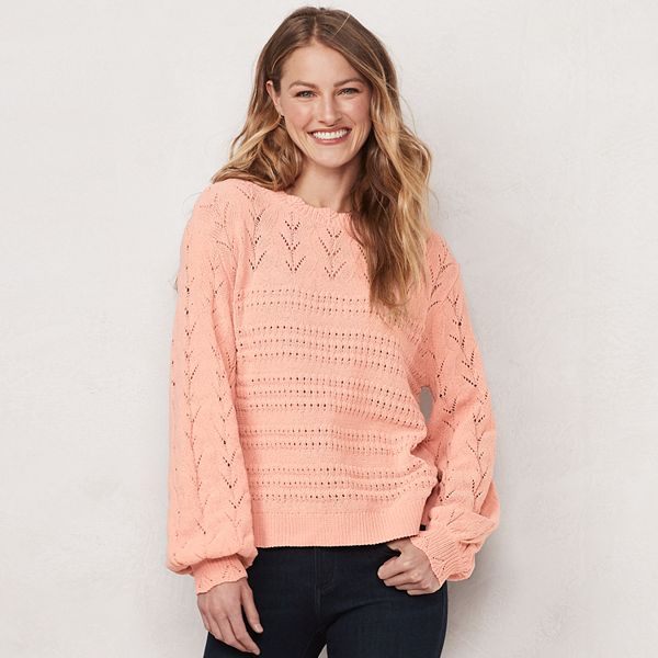 Petite LC Lauren Conrad Open-Stitch Blouson Sweater