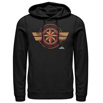 Men's Marvel Captain Marvel Movie Retro Red Yellow Logo Pullover Hoodie