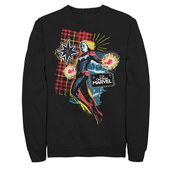 Men's Marvel Captain Marvel Plaid Jean Patched Portrait Sweatshirt