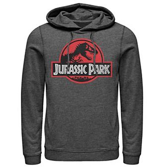 Men's Jurassic Park Red Circle Logo Distressed Pullover Hoodie