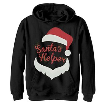 Boys 8-20 Santa's Helper Open Hat And Beard Christmas Fleece Hoodie