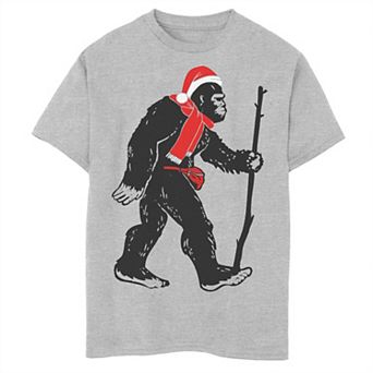 Boys 8-20 Bigfoot Walking Santa Hat Christmas Graphic Tee