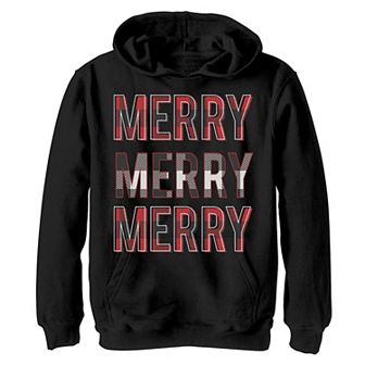 Boys 8-20 Merry Merry Merry Stacked Sweater Pattern Graphic Fleece Pullover Hoodie