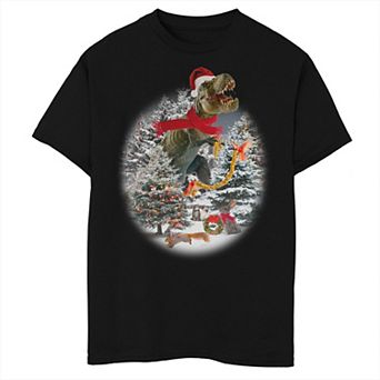 Boys 8-20 Christmas Tree T-Rex Santa Hat Tee
