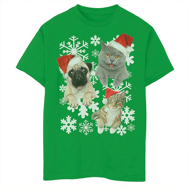 Boys 8 20 Pug Kitten Tongue Out Santa Hat Holiday Graphic Tee - pug life shirt roblox