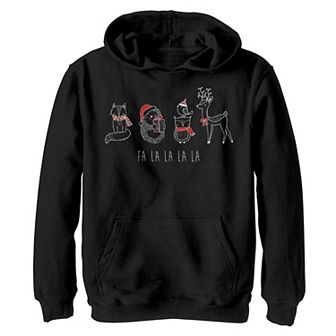 Boys 8-20 Christmas Animals Line Doodle Fa La La La Graphic Fleece Pullover Hoodie