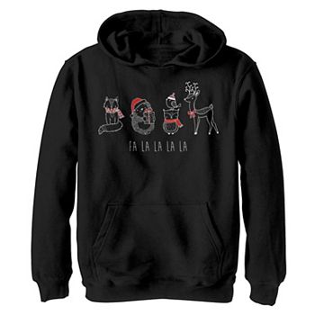 Boys 8 20 Christmas Animals Line Doodle Fa La La La Graphic Fleece Pullover Hoodie - roblox code lalala