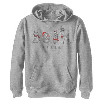 Boys 8-20 Christmas Animals Line Doodle Fa La La La Graphic Fleece Pullover Hoodie