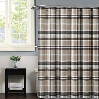 Truly Soft Paulette Plaid Taupe Shower Curtain