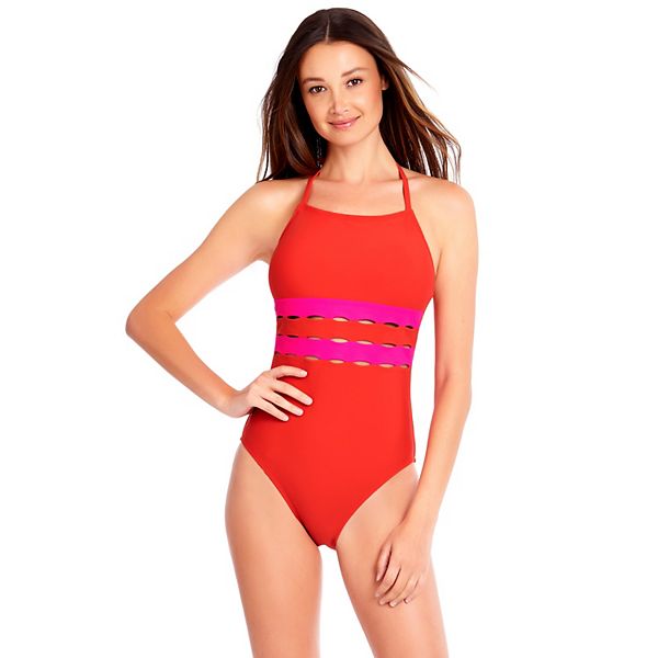 Juniors Sandflower Colorblock Peek A Boo One Piece Swimsuit