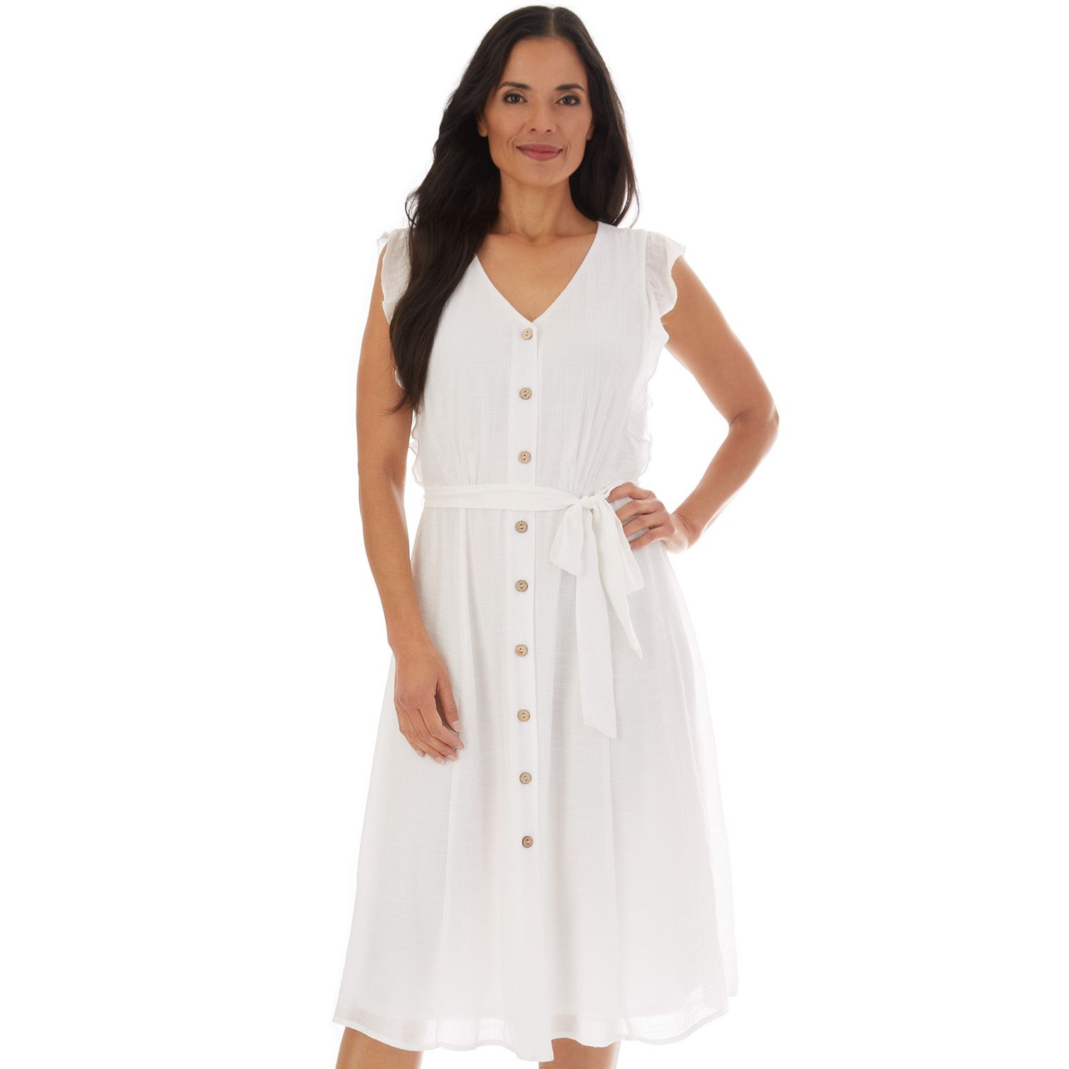 button front midi dress white