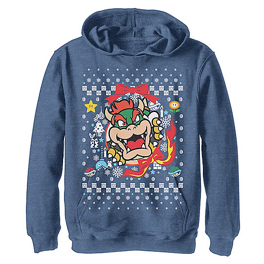 Boys 8 20 Nintendo Super Mario Bowser Classic Ugly Christmas Graphic Hoodie - bowser jump roblox