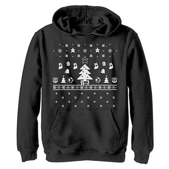 Boys 8-20 Nintendo Super Mario Stars Mushrooms Ugly Christmas Graphic Hoodie