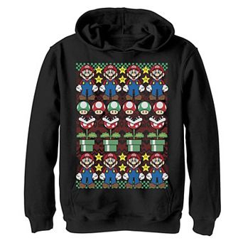 Boys 8-20 Nintendo Super Mario Character Stack Ugly Christmas Sweater Style Graphic Hoodie