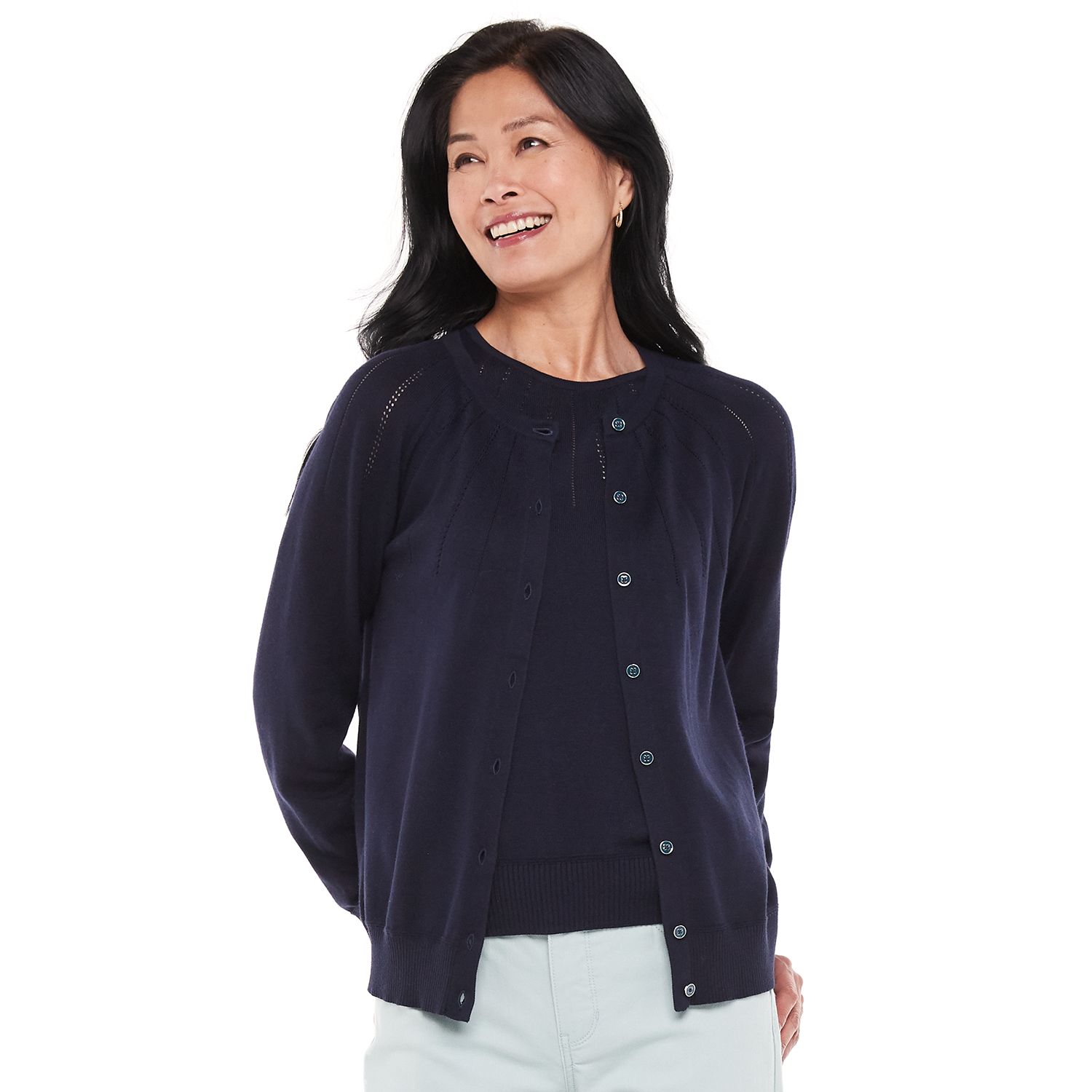 petite navy cardigan sweater