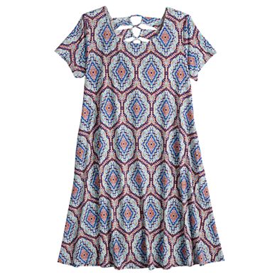 Women's Nina Leonard Print Lace-Up Back Trapeze Dress