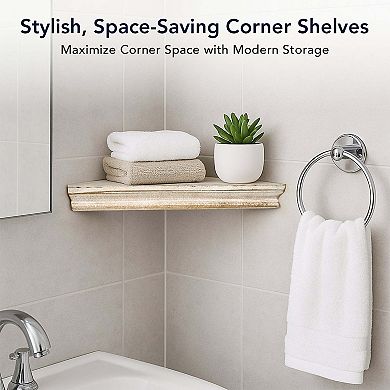 American Art Décor Whitewash Floating Corner Wall Shelf 3-piece Set