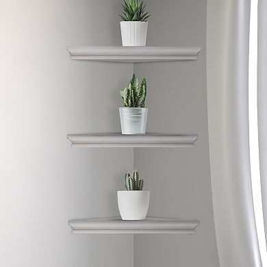 American Art Décor Whitewash Floating Corner Wall Shelf 3-piece Set