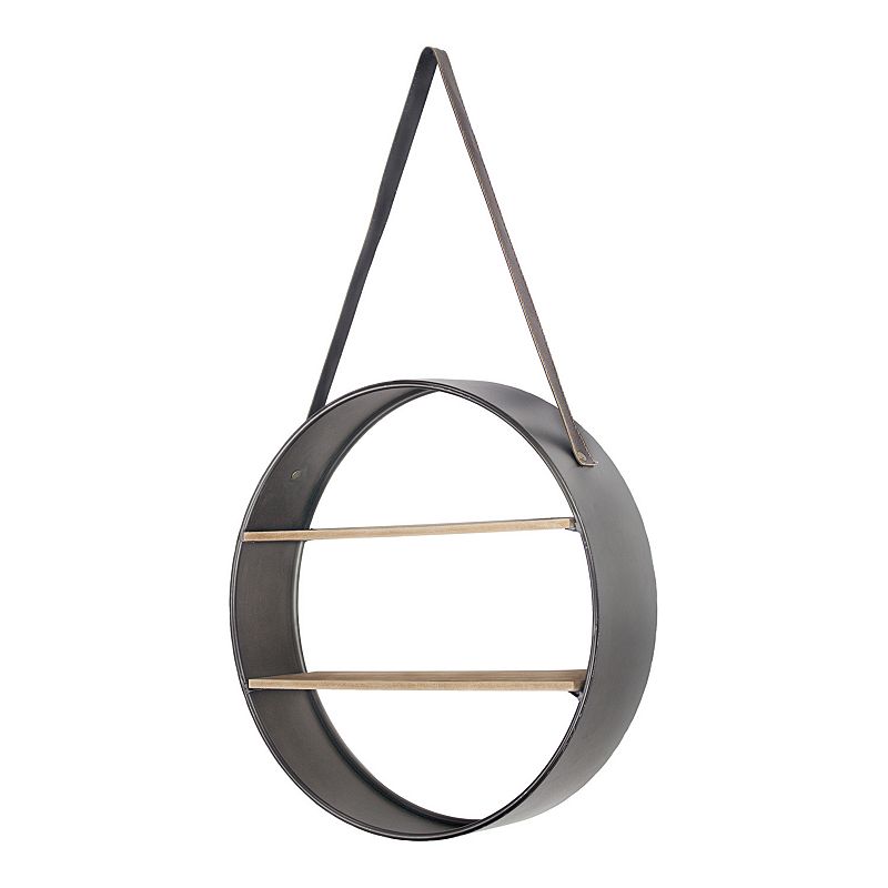 E2 Concepts Metal and Wood Round Hanging Wall Shelf, Brown