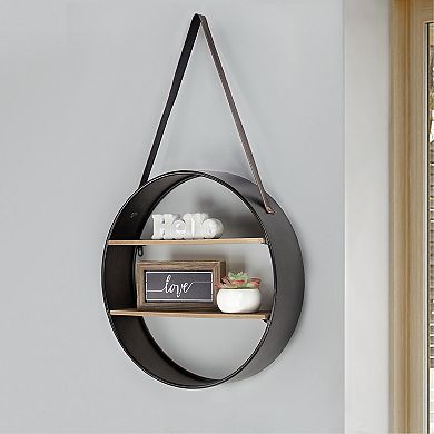 E2 Concepts Metal and Wood Round Hanging Wall Shelf
